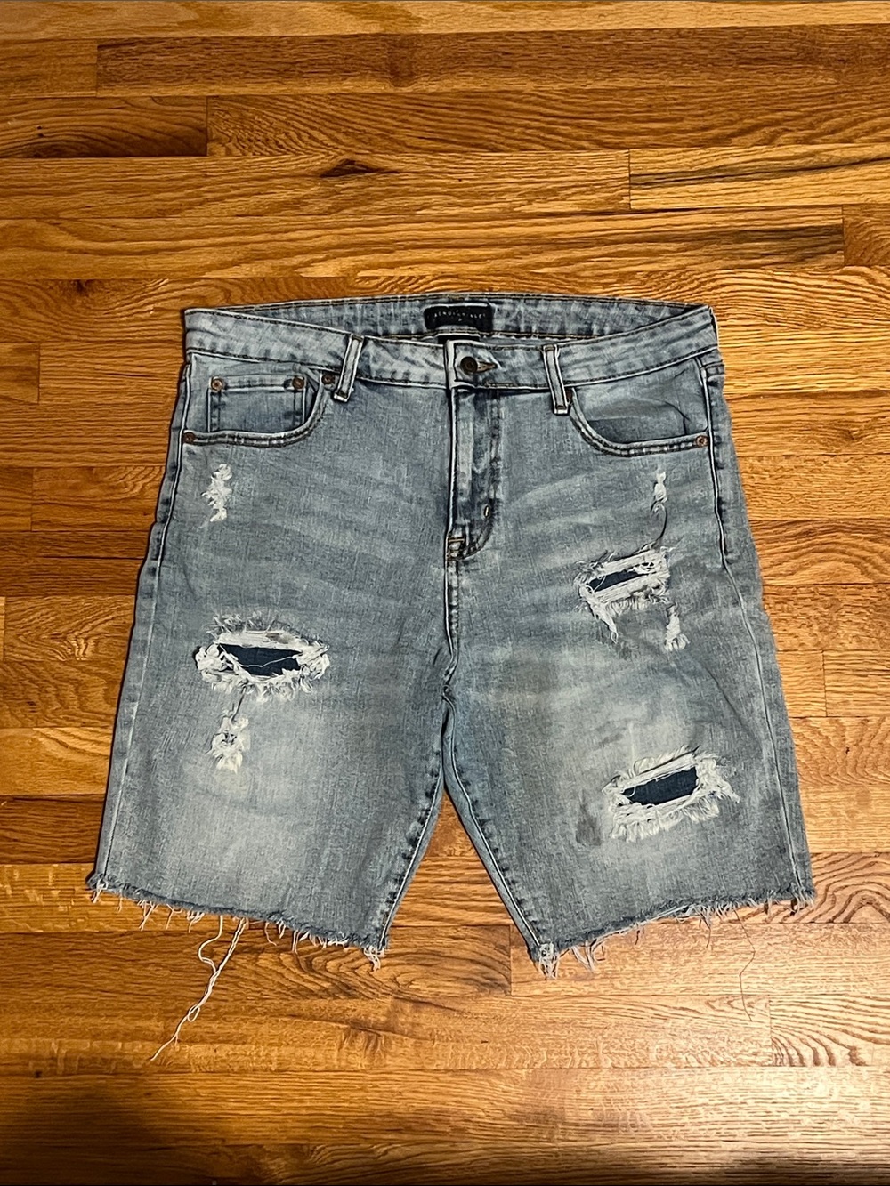 Distressed Light Wash Blue Denim Shorts